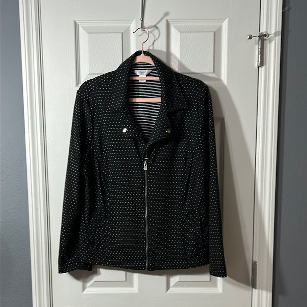 CJ Banks Black and White Polka Dot Motto Jacket